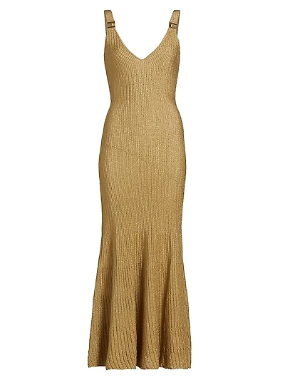 E. F. Metallic Ribbed Maxi Dress