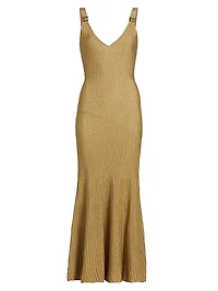 E. F. Metallic Ribbed Maxi Dress