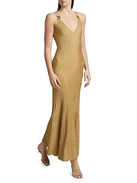 E. F. Metallic Ribbed Maxi Dress