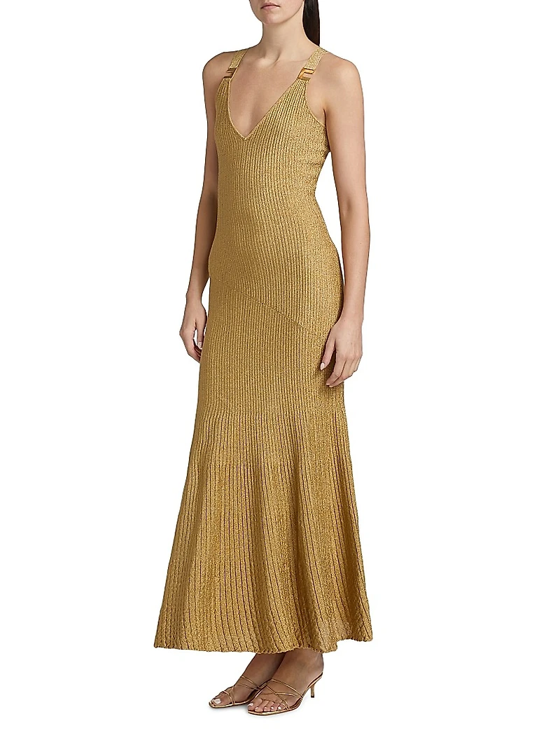 E. F. Metallic Ribbed Maxi Dress