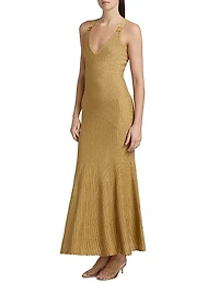 E. F. Metallic Ribbed Maxi Dress
