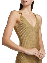 E. F. Metallic Ribbed Maxi Dress