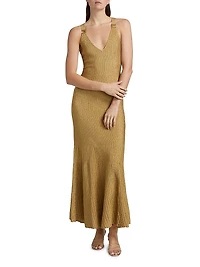 E. F. Metallic Ribbed Maxi Dress