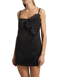 E.F. Flower Shift Duchesse Satin Minidress