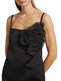 E.F. Flower Shift Duchesse Satin Minidress