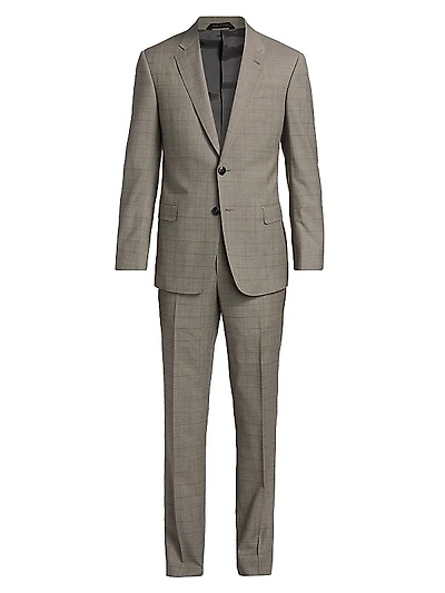 Windowpane Plaid Wool Suit