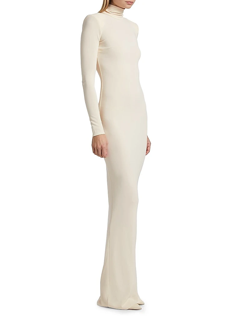 Crepe Jersey Turtleneck Maxi Dress