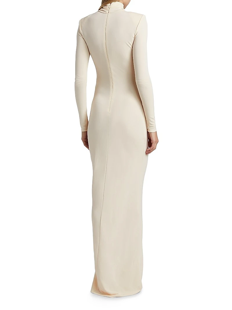 Crepe Jersey Turtleneck Maxi Dress