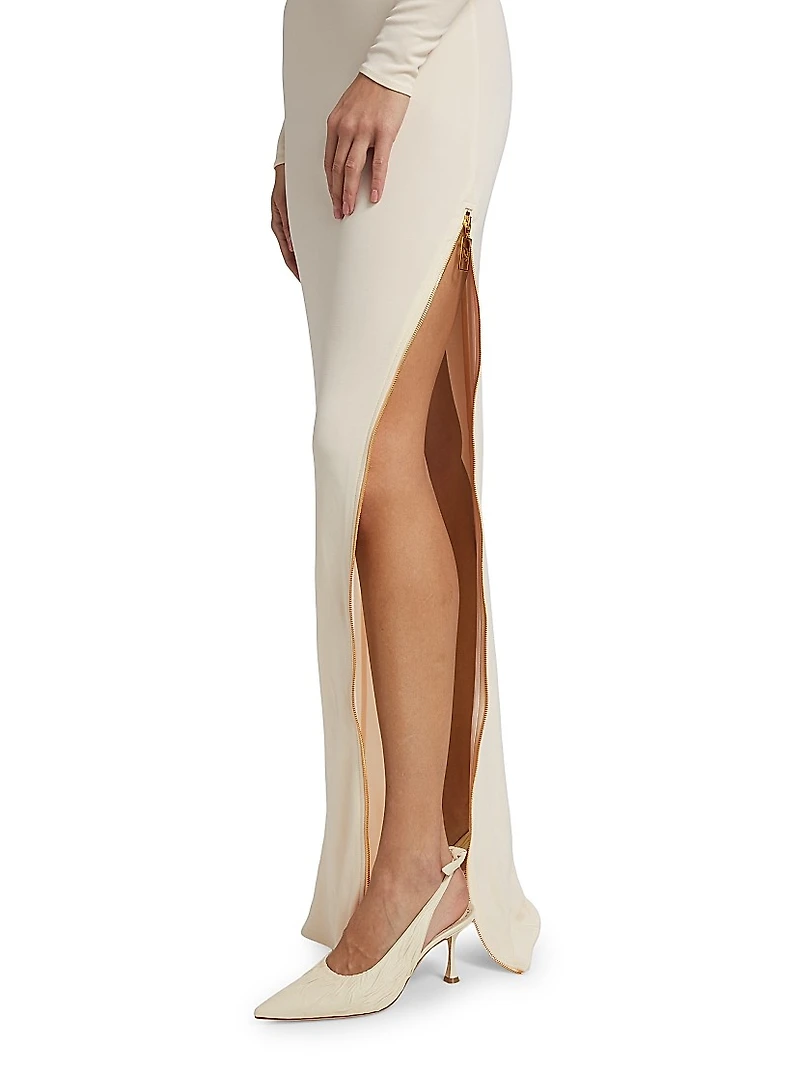 Crepe Jersey Turtleneck Maxi Dress