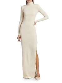 Crepe Jersey Turtleneck Maxi Dress
