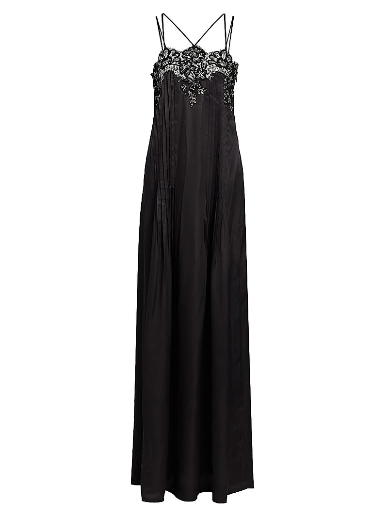 Lace Embellished Pleated Gown