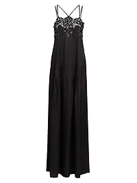 Lace Embellished Pleated Gown