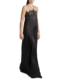 Lace Embellished Pleated Gown