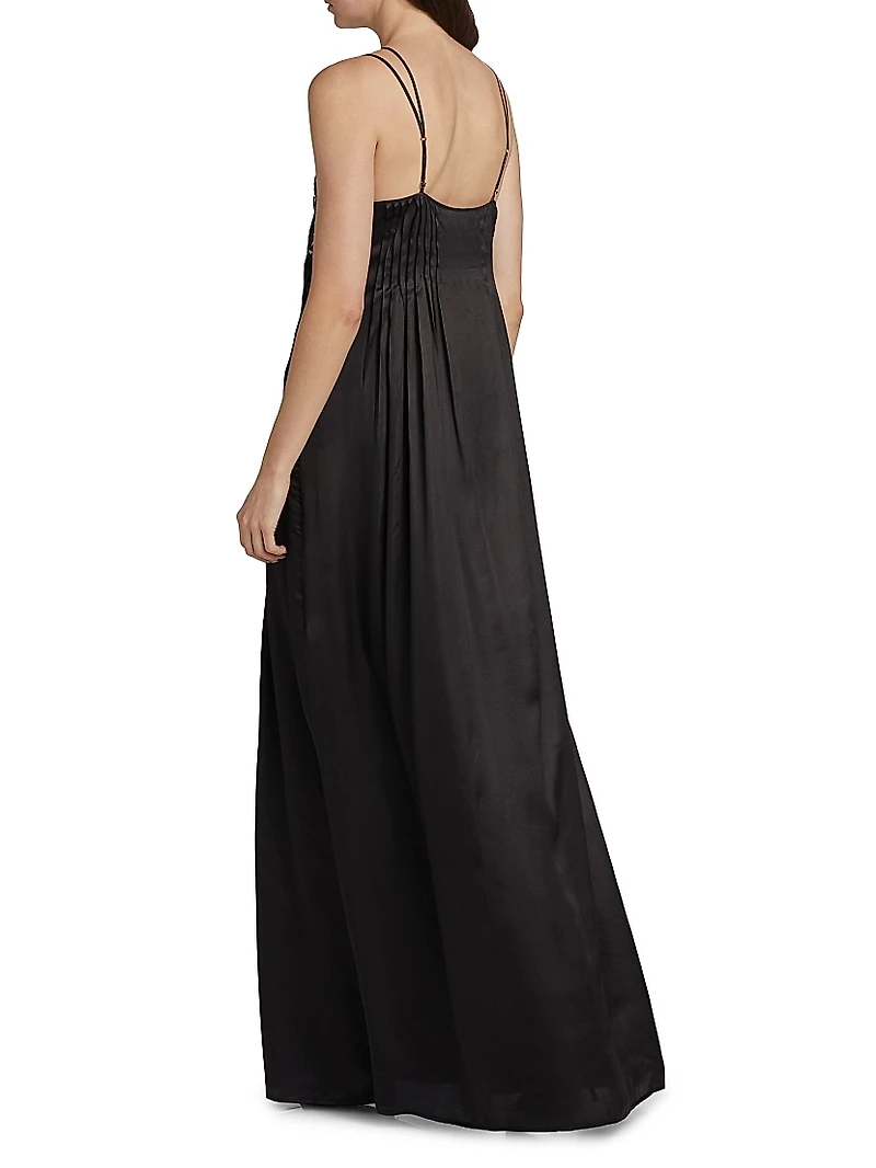 Lace Embellished Pleated Gown