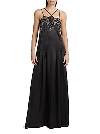Lace Embellished Pleated Gown