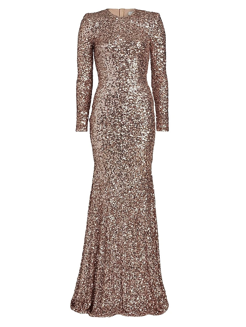 Sequined Long-Sleeve Gown