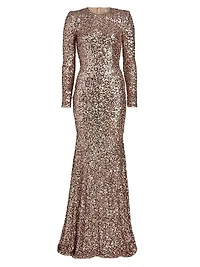 Sequined Long-Sleeve Gown