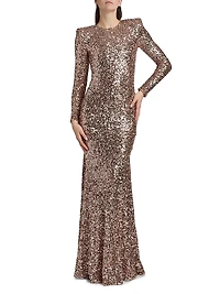 Sequined Long-Sleeve Gown