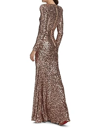 Sequined Long-Sleeve Gown