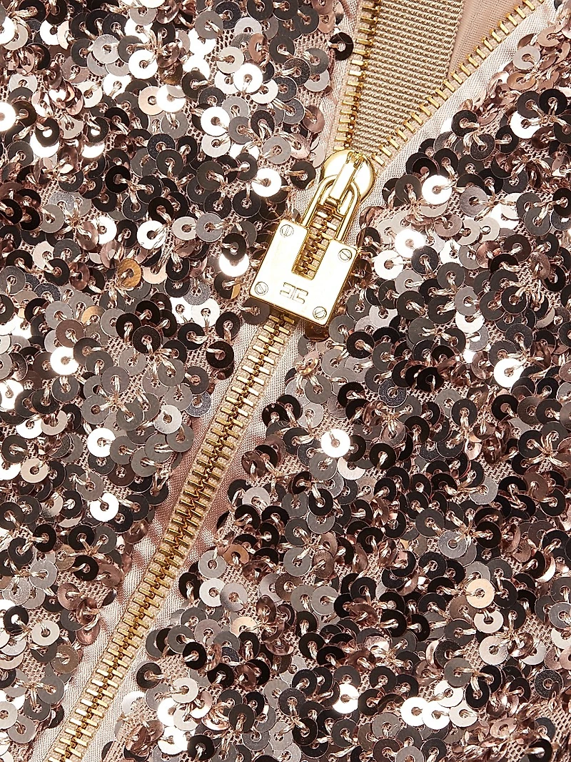 Sequined Long-Sleeve Gown