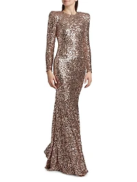 Sequined Long-Sleeve Gown