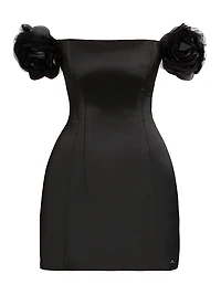 E.F. Floral-Appliquéd Satin Duchesse Bustier Minidress