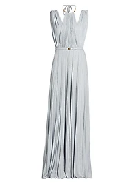 Red Carpet Metallic Jersey Belted Gown