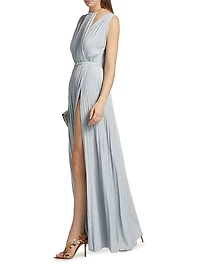 Red Carpet Metallic Jersey Belted Gown
