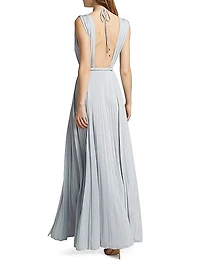 Red Carpet Metallic Jersey Belted Gown
