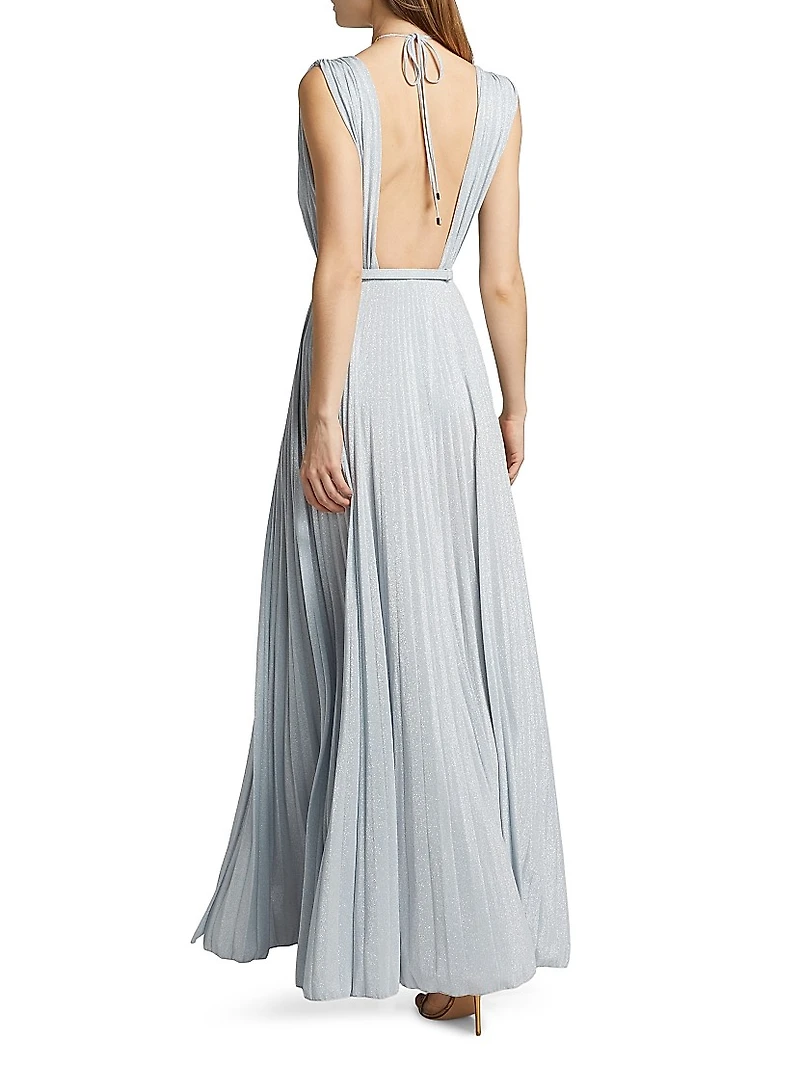 Red Carpet Metallic Jersey Belted Gown