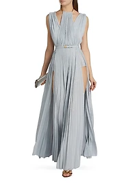 Red Carpet Metallic Jersey Belted Gown