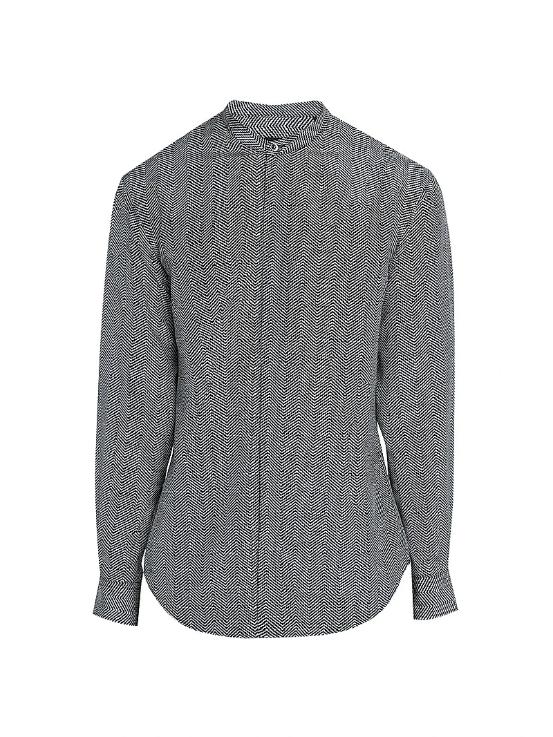 Wavy Chevron-Print Silk-Cotton Shirt