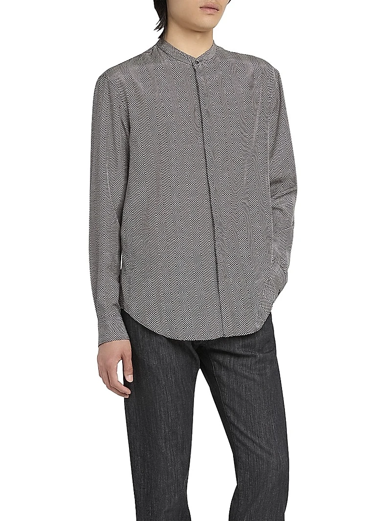 Wavy Chevron-Print Silk-Cotton Shirt