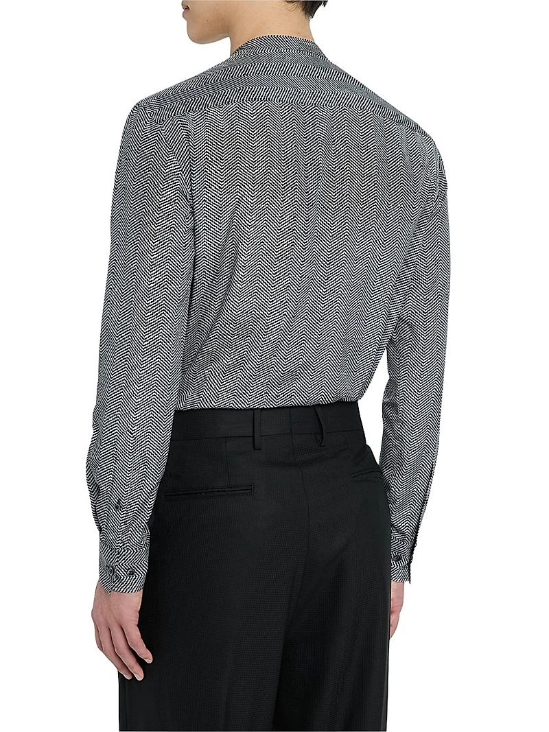 Wavy Chevron-Print Silk-Cotton Shirt