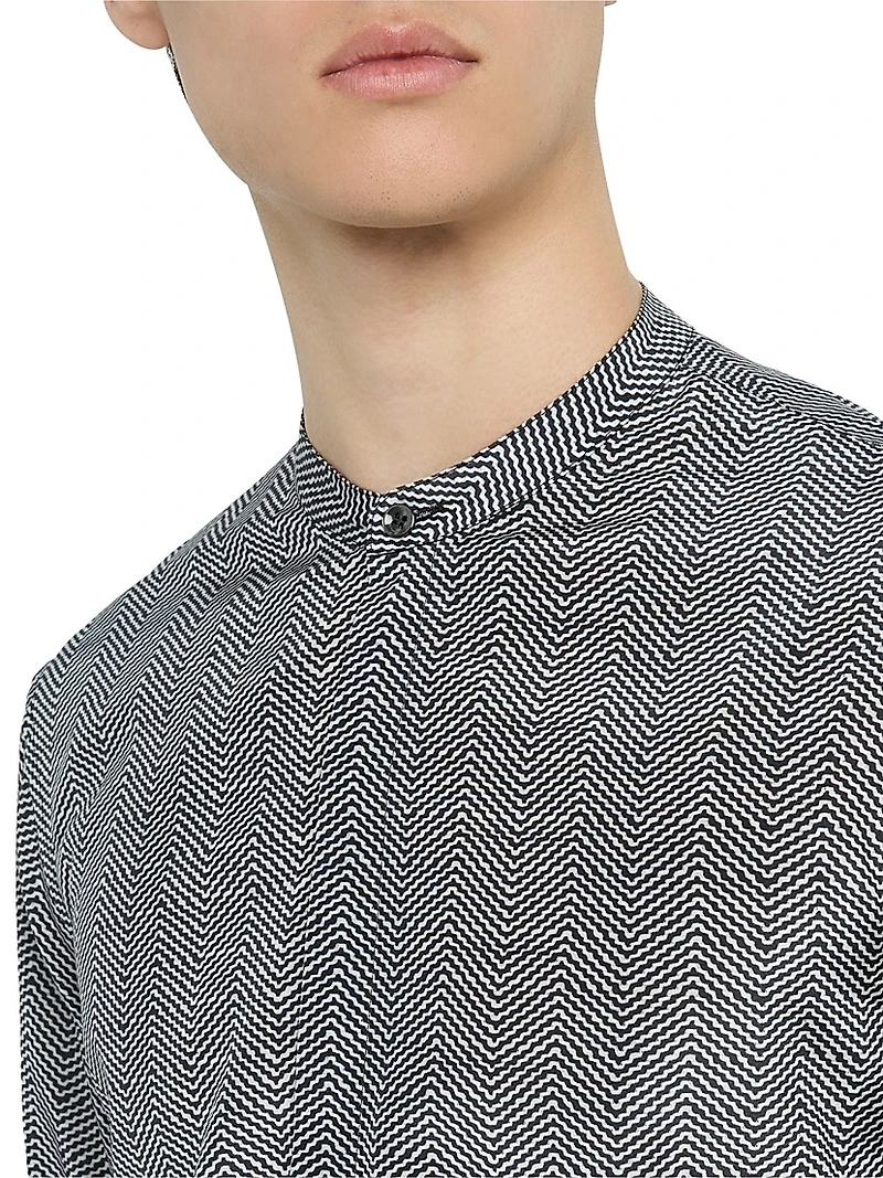 Wavy Chevron-Print Silk-Cotton Shirt