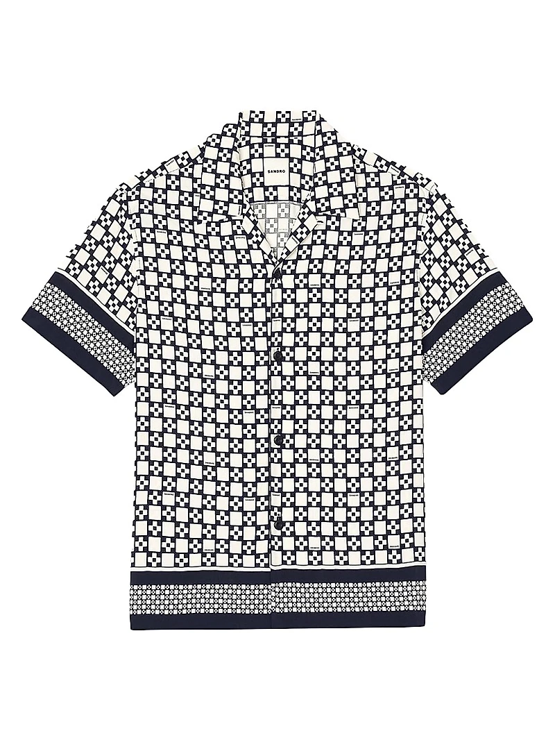 Square Cross Motif Flowing Blouse Shirt