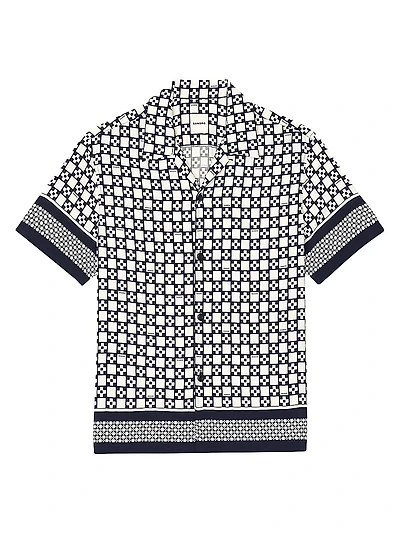 Square Cross Motif Flowing Blouse Shirt