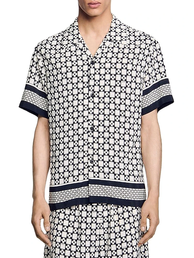 Square Cross Motif Flowing Blouse Shirt