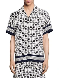 Square Cross Motif Flowing Blouse Shirt