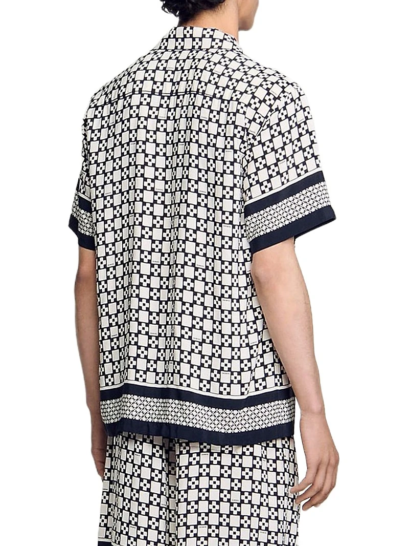 Square Cross Motif Flowing Blouse Shirt