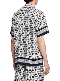Square Cross Motif Flowing Blouse Shirt