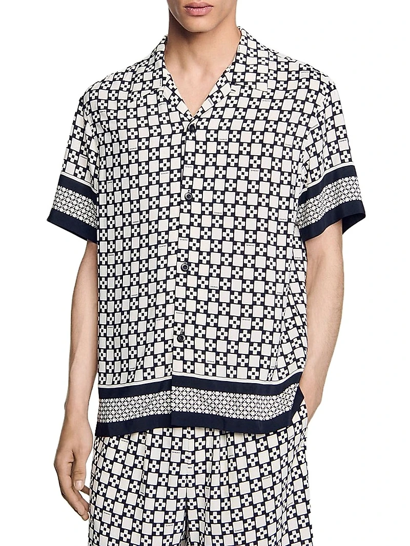 Square Cross Motif Flowing Blouse Shirt