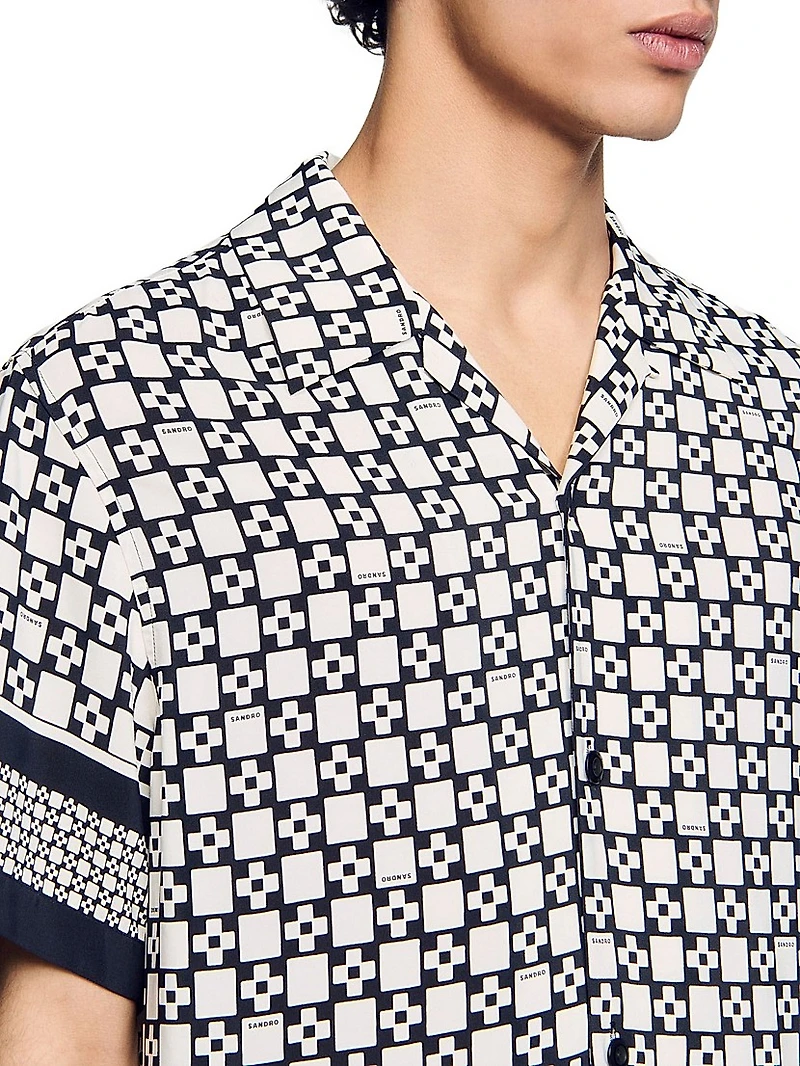 Square Cross Motif Flowing Blouse Shirt