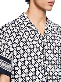 Square Cross Motif Flowing Blouse Shirt