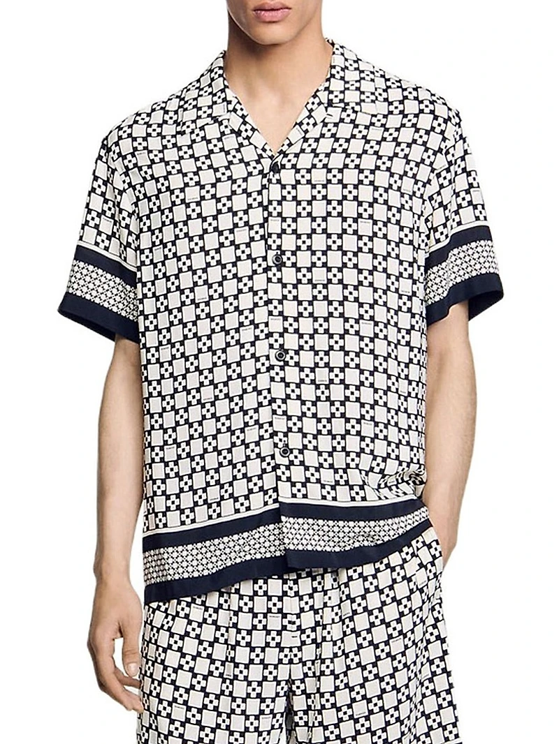 Square Cross Motif Flowing Blouse Shirt