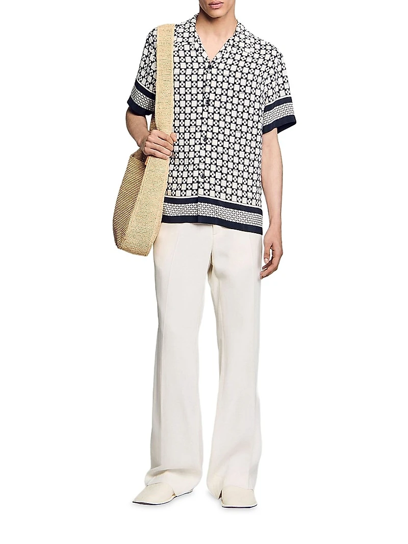 Square Cross Motif Flowing Blouse Shirt