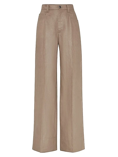 Polished Linen Twill Relaxed Five Pocket Trousers