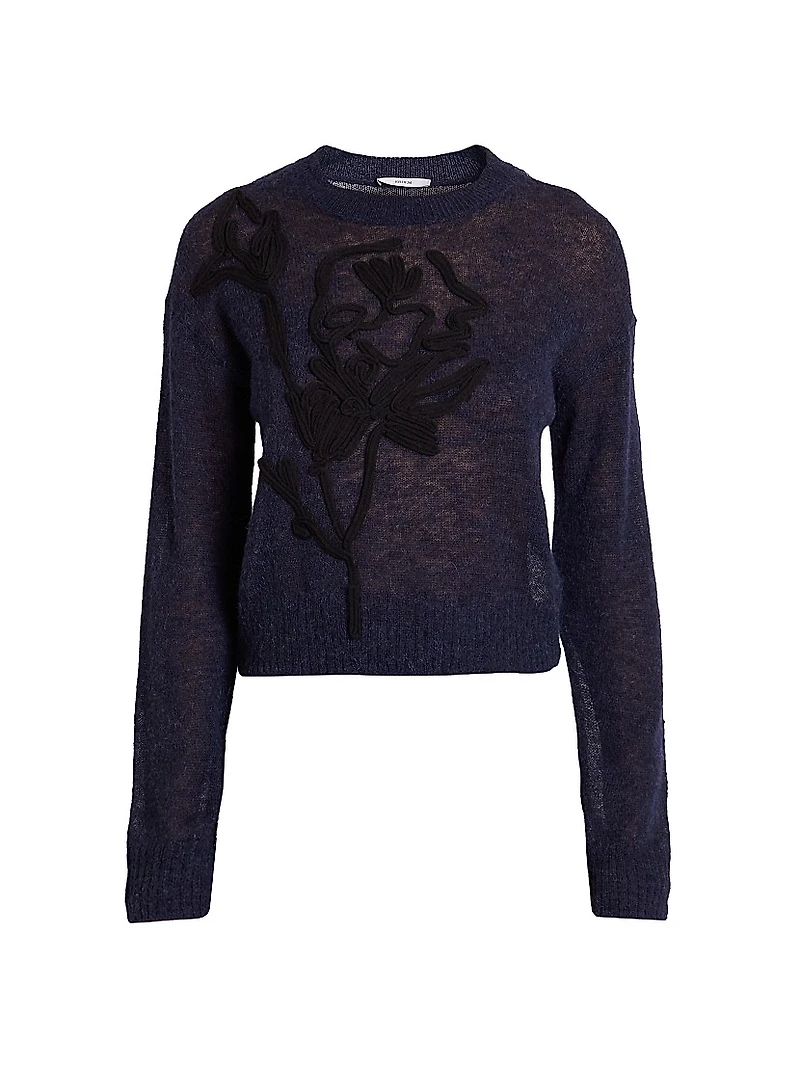 Floral Embroidered Knit Crewneck Sweater
