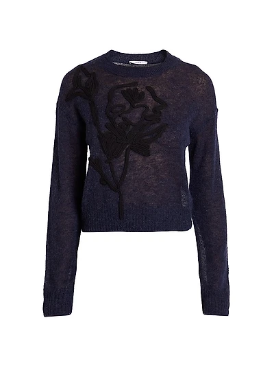 Floral Embroidered Knit Crewneck Sweater