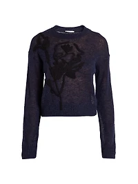 Floral Embroidered Knit Crewneck Sweater